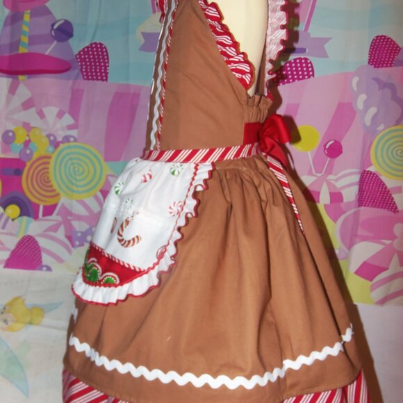 Gingerbread Cookies Christmas Party New Year Party Kids Girl Dress Apron Bow - Picture 4 of 7